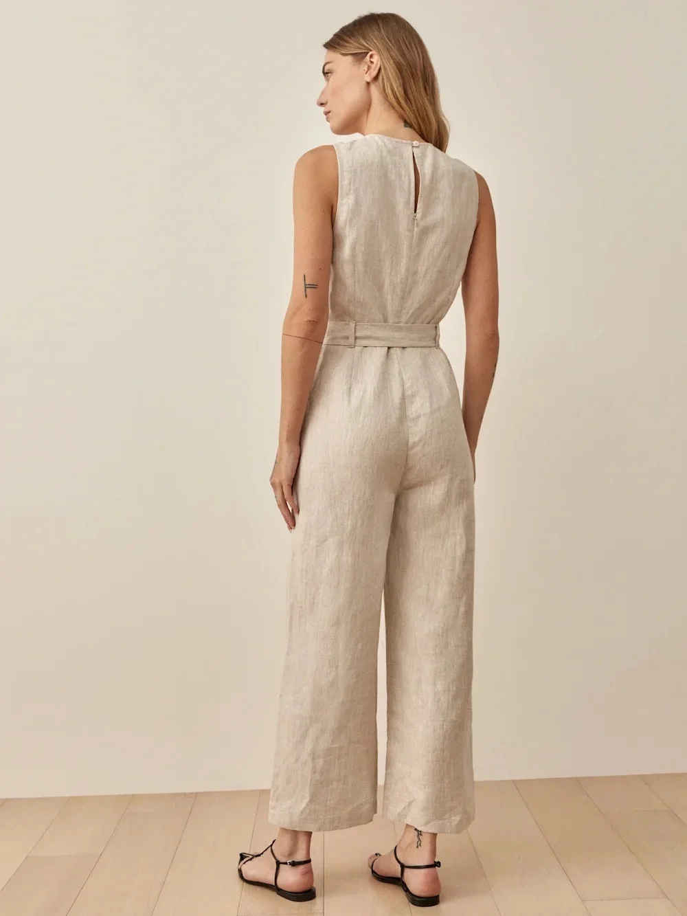 Reformation Naomi Linen Tan Belted Jumpsuit 6 Petite
